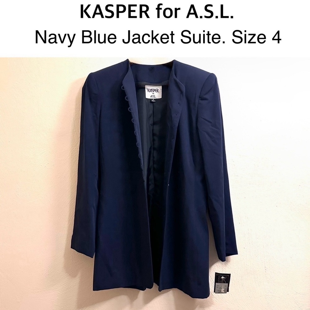 Kasper Navy Blue Jacket Suite Button Down Blazer Viscose Blend